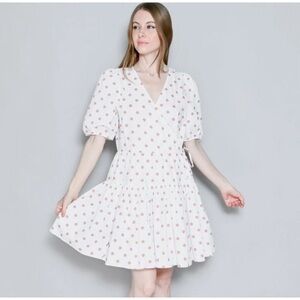 J. Crew White Mini Dress with Pink Polka Dots